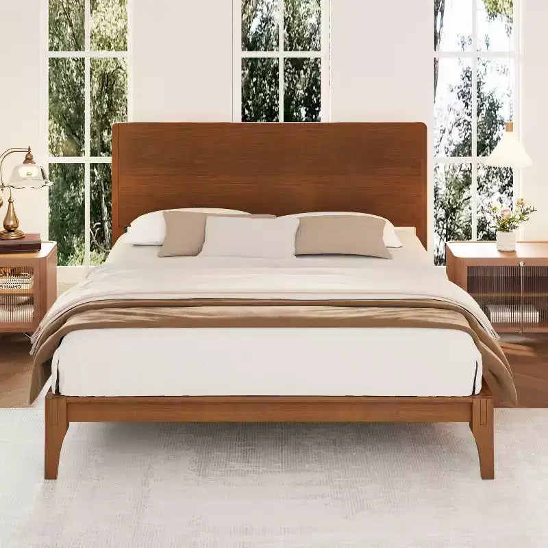 GDFStudio Julia 12 Inch Mid-Century Modern Bamboo Platform Bed with Wood Slat Metal Support