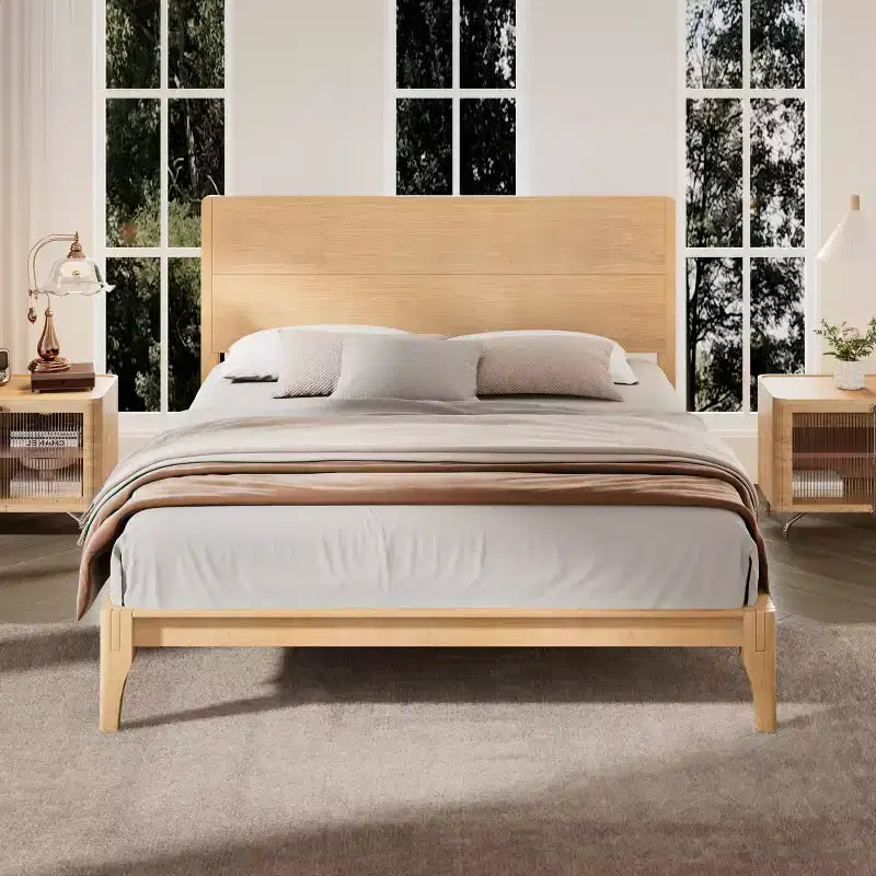 GDFStudio Julia 12 Inch Mid-Century Modern Bamboo Platform Bed with Wood Slat Metal Support