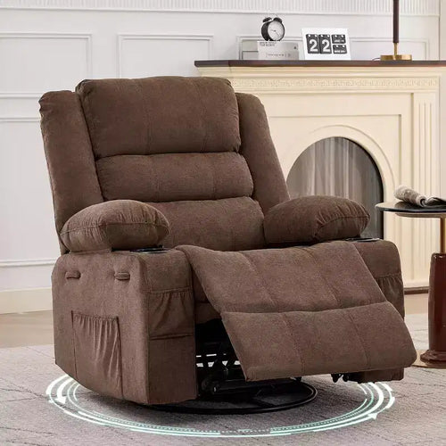360 Swivel Rocker Recliner Chair for Adults, Rocking Manual Glider Sofa with 3 Positions, 2 Cup Holders, 4 Pockets for Living Room, Bedroom