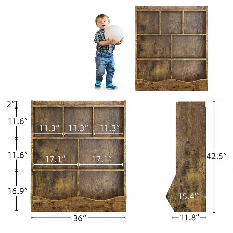 COZONY Set of 2 Kids Bookshelf and Toy Storage Unit, 3-Tier Wooden Freestanding Bookcase with 7 Compartments for Bedroom, Playroom, Nursery