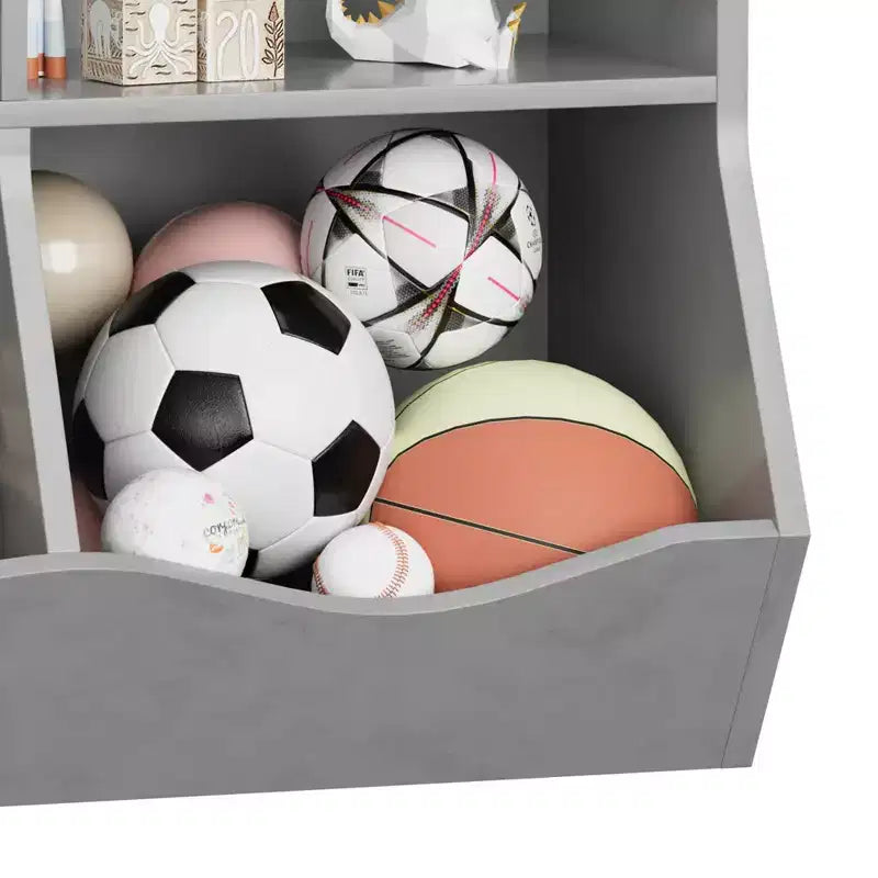 COZONY Set of 2 Kids Bookshelf and Toy Storage Unit, 3-Tier Wooden Freestanding Bookcase with 7 Compartments for Bedroom, Playroom, Nursery