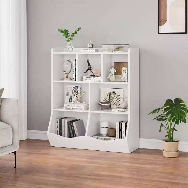 COZONY Set of 2 Kids Bookshelf and Toy Storage Unit, 3-Tier Wooden Freestanding Bookcase with 7 Compartments for Bedroom, Playroom, Nursery