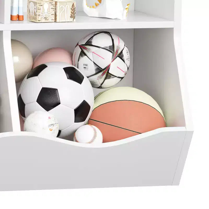 COZONY Set of 2 Kids Bookshelf and Toy Storage Unit, 3-Tier Wooden Freestanding Bookcase with 7 Compartments for Bedroom, Playroom, Nursery