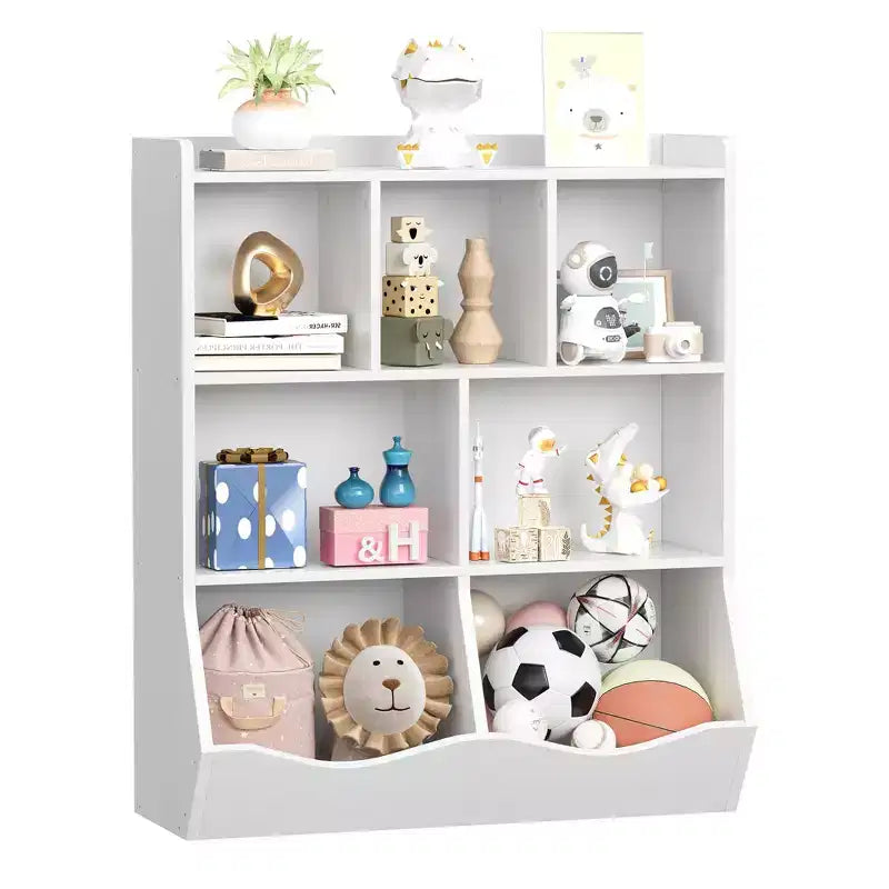 COZONY Set of 2 Kids Bookshelf and Toy Storage Unit, 3-Tier Wooden Freestanding Bookcase with 7 Compartments for Bedroom, Playroom, Nursery