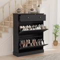 COZONY 42 Fluted Shoe Storage Cabinet with 2 Flip Drawers & Top Drawer, Narrow Wooden Organizer for Entryway