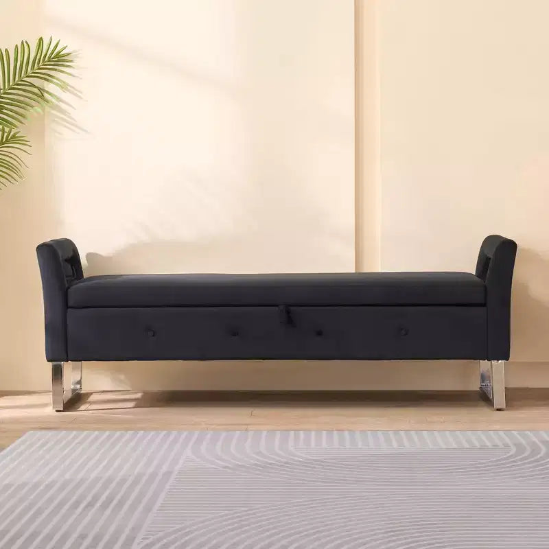 TUYOHW Modern Storage Bench with Velvet Upholstered End of Bed Bench with Armrests & Silver Leg Vanity Stool for Living Room, Bedroom, Entryway