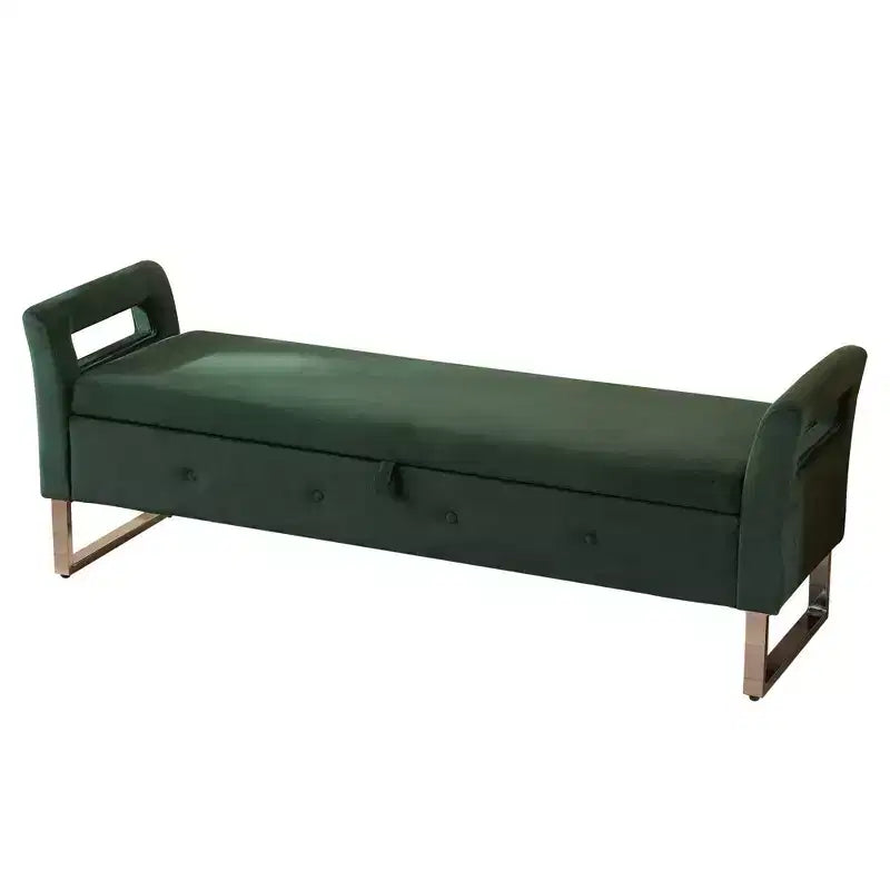 TUYOHW Modern Storage Bench with Velvet Upholstered End of Bed Bench with Armrests & Silver Leg Vanity Stool for Living Room, Bedroom, Entryway