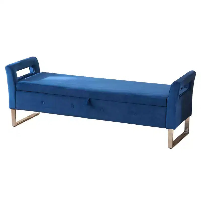 TUYOHW Modern Storage Bench with Velvet Upholstered End of Bed Bench with Armrests & Silver Leg Vanity Stool for Living Room, Bedroom, Entryway