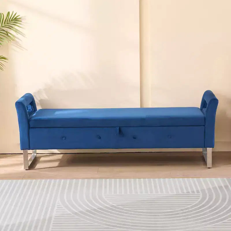 TUYOHW Modern Storage Bench with Velvet Upholstered End of Bed Bench with Armrests & Silver Leg Vanity Stool for Living Room, Bedroom, Entryway