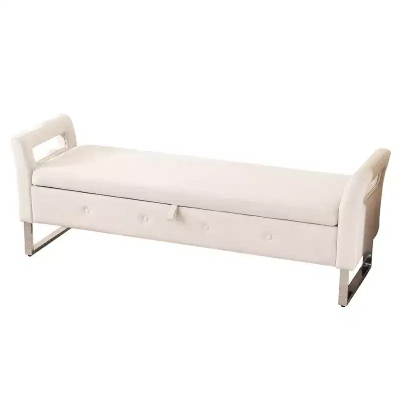 TUYOHW Modern Storage Bench with Velvet Upholstered End of Bed Bench with Armrests & Silver Leg Vanity Stool for Living Room, Bedroom, Entryway