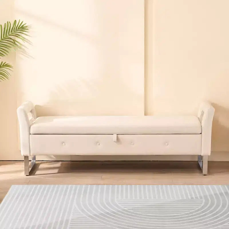 TUYOHW Modern Storage Bench with Velvet Upholstered End of Bed Bench with Armrests & Silver Leg Vanity Stool for Living Room, Bedroom, Entryway