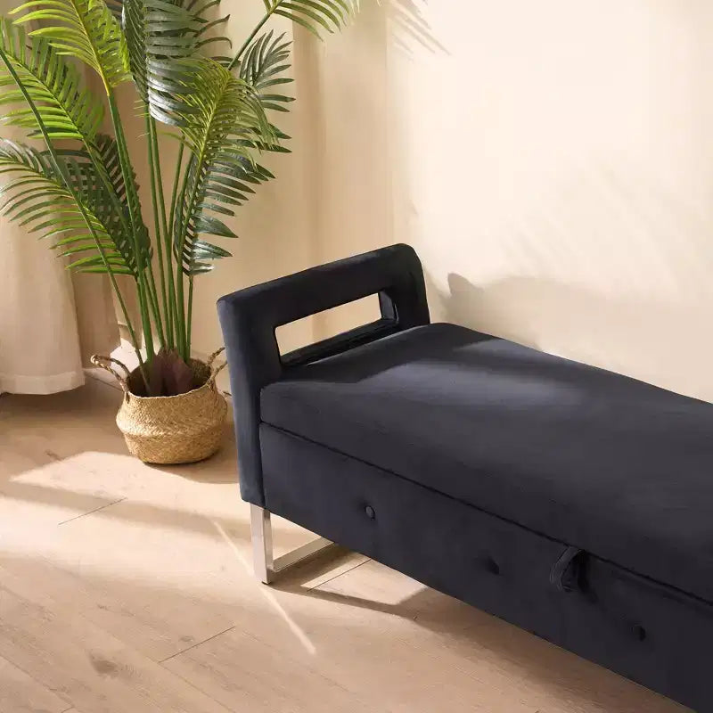 TUYOHW Modern Storage Bench with Velvet Upholstered End of Bed Bench with Armrests & Silver Leg Vanity Stool for Living Room, Bedroom, Entryway