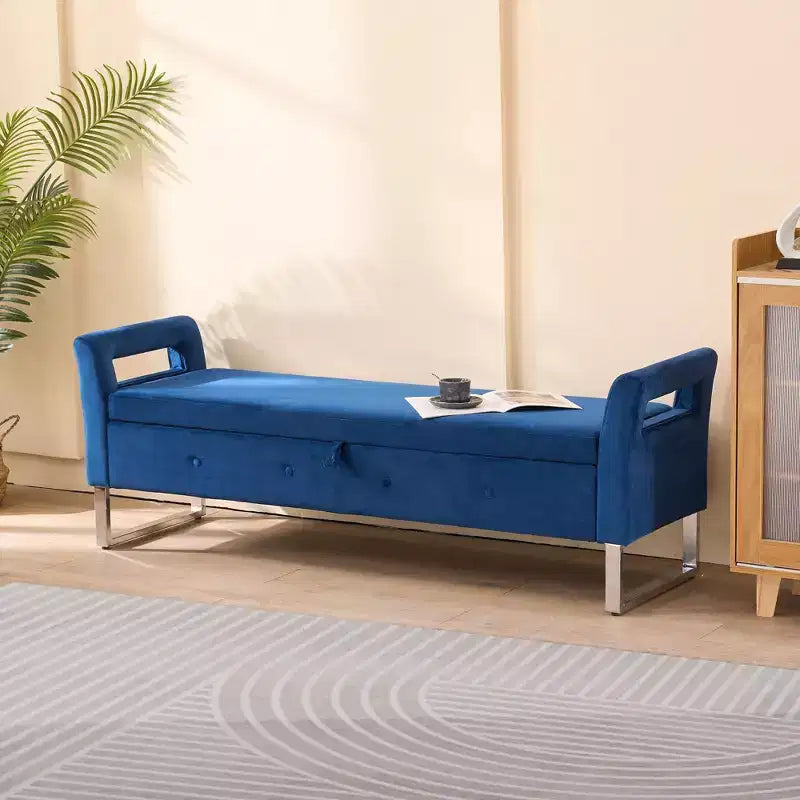 TUYOHW Modern Storage Bench with Velvet Upholstered End of Bed Bench with Armrests & Silver Leg Vanity Stool for Living Room, Bedroom, Entryway