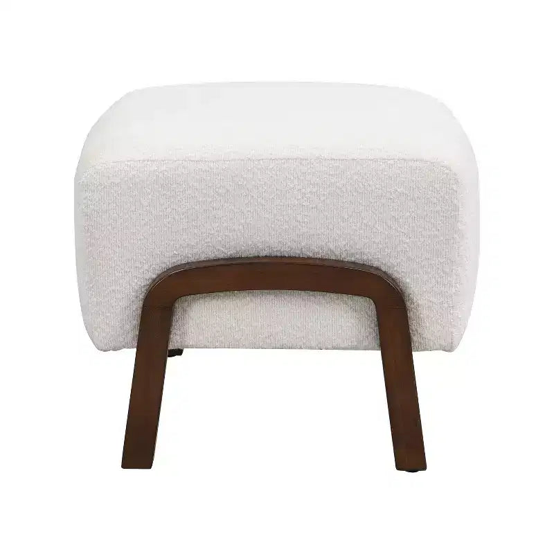TUYOHW Modern Ottoman with Boucle Thick Upholstered Versatile Footstool with Wood Legs Small Shoe Bench for Living Room, Entryway, Bedroom, White