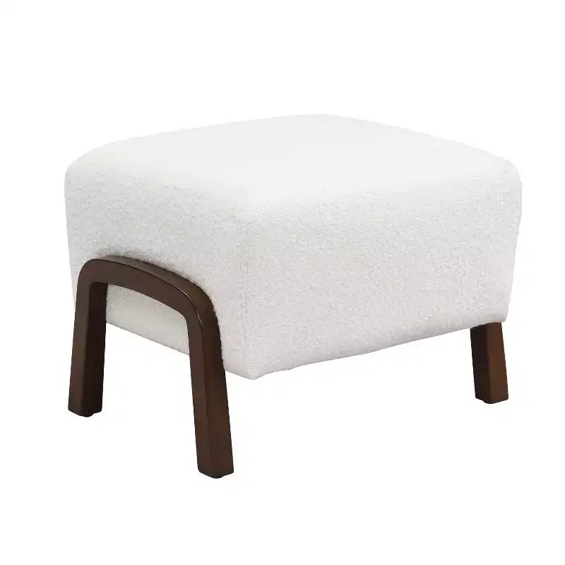 TUYOHW Modern Ottoman with Boucle Thick Upholstered Versatile Footstool with Wood Legs Small Shoe Bench for Living Room, Entryway, Bedroom, White