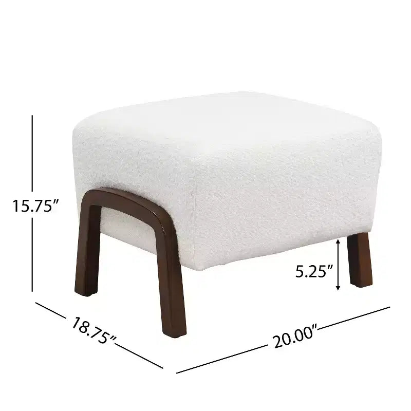 TUYOHW Modern Ottoman with Boucle Thick Upholstered Versatile Footstool with Wood Legs Small Shoe Bench for Living Room, Entryway, Bedroom, White
