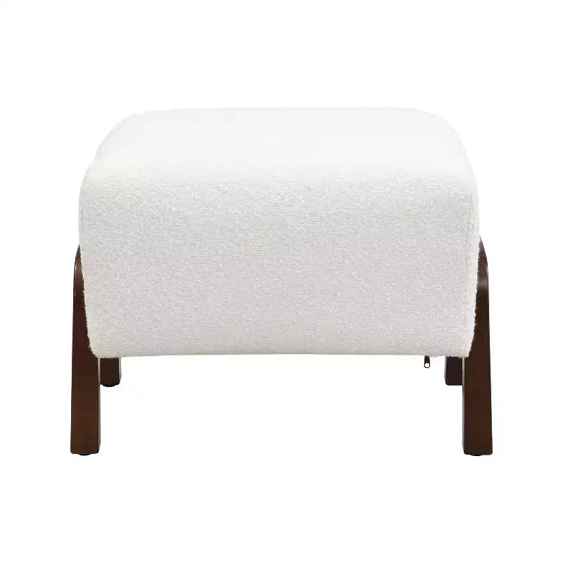TUYOHW Modern Ottoman with Boucle Thick Upholstered Versatile Footstool with Wood Legs Small Shoe Bench for Living Room, Entryway, Bedroom, White