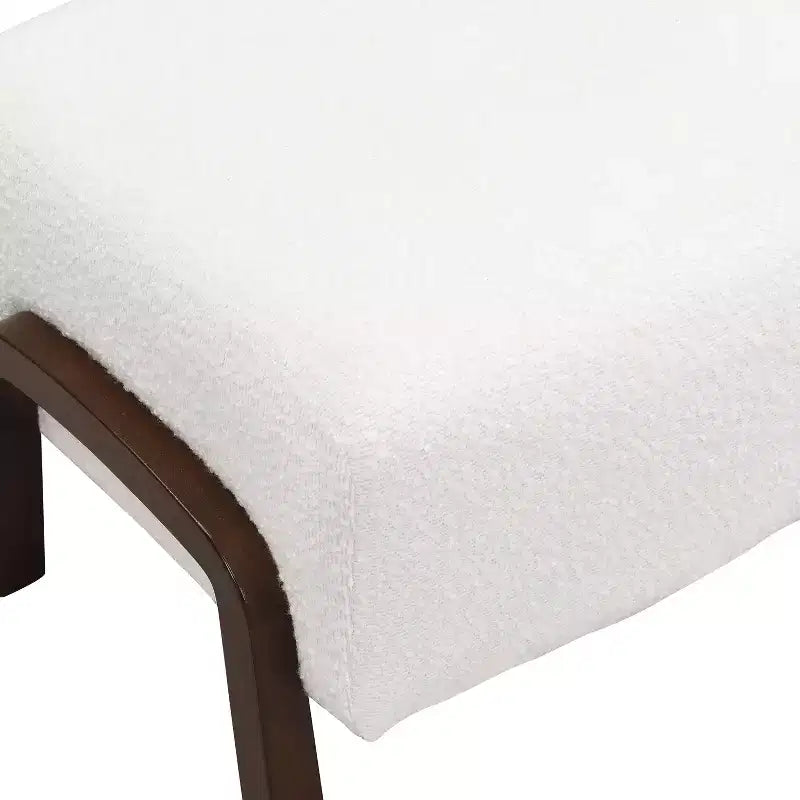 TUYOHW Modern Ottoman with Boucle Thick Upholstered Versatile Footstool with Wood Legs Small Shoe Bench for Living Room, Entryway, Bedroom, White