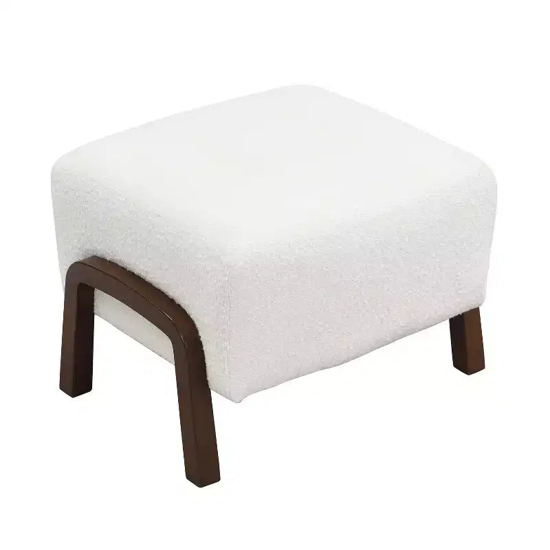 TUYOHW Modern Ottoman with Boucle Thick Upholstered Versatile Footstool with Wood Legs Small Shoe Bench for Living Room, Entryway, Bedroom, White