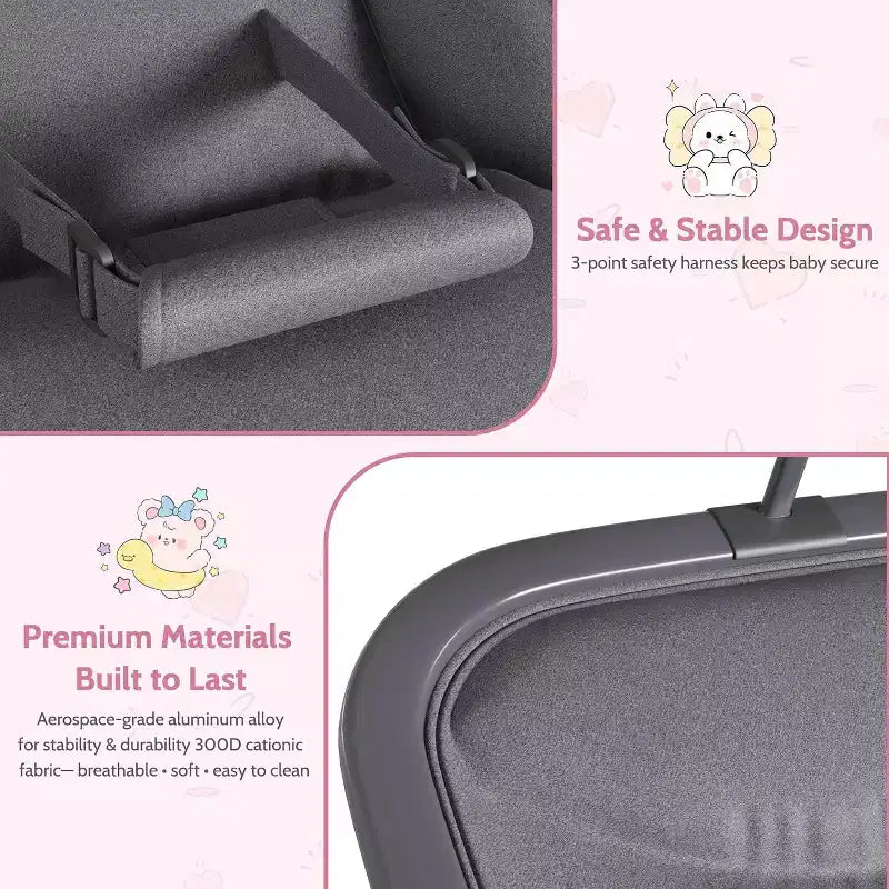 Baby Rocking Bassinet Infant Swing with Safety Harness & Hanging Toys, Black Soft Padded Newborn Lounger for Babies & Toddlers