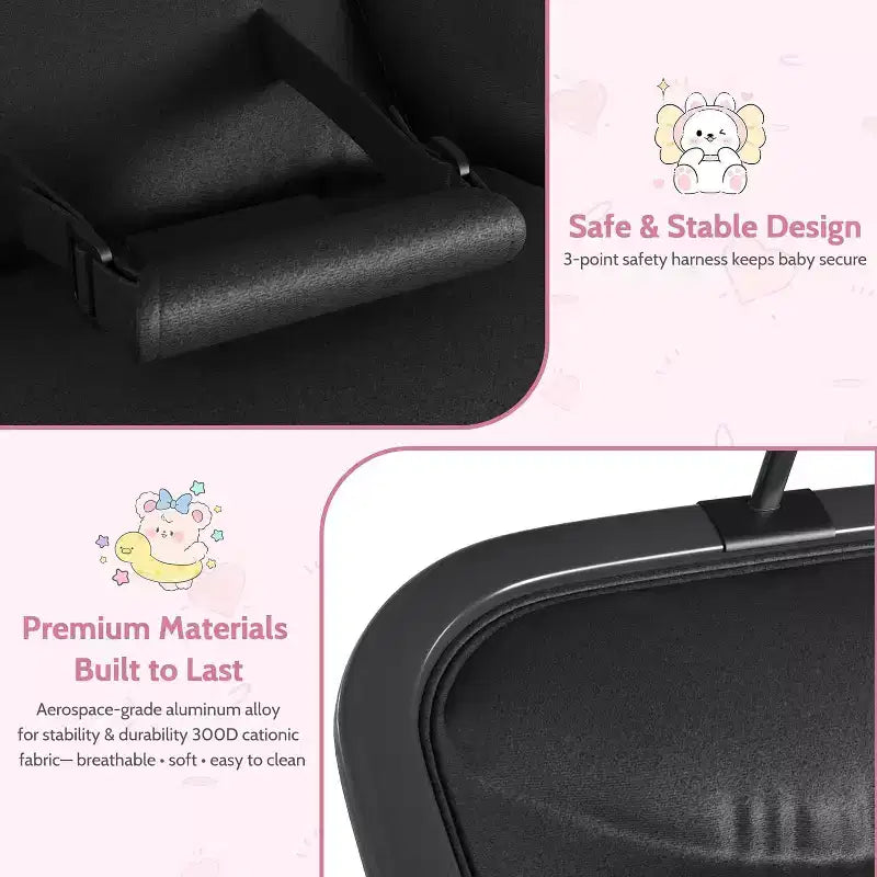 Baby Rocking Bassinet Infant Swing with Safety Harness & Hanging Toys, Black Soft Padded Newborn Lounger for Babies & Toddlers