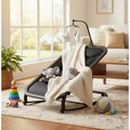 Baby Rocking Bassinet Infant Swing with Safety Harness & Hanging Toys, Black Soft Padded Newborn Lounger for Babies & Toddlers