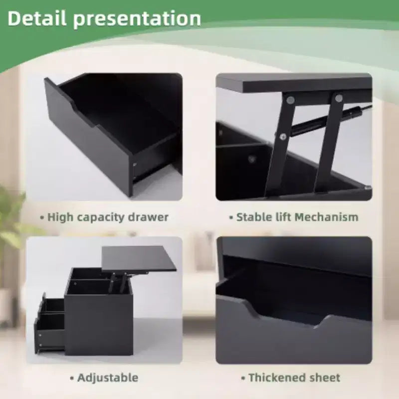 Lift Top Coffee Table with Hidden Compartment, 2 Drawers, and 3 Tiers Center Table for Living Room, Home Office, or Reception Room
