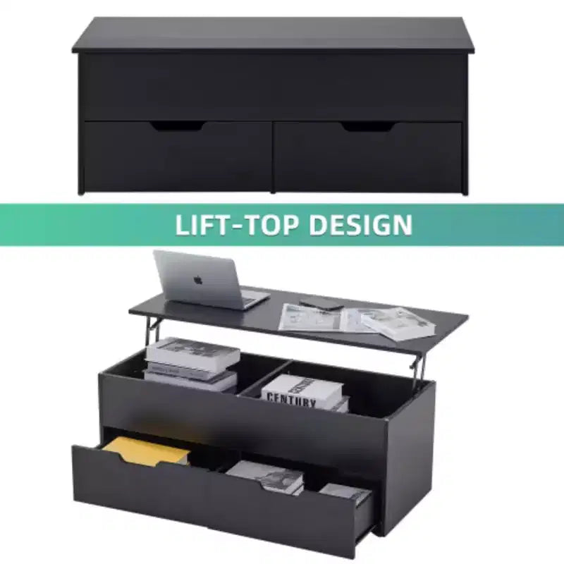 Lift Top Coffee Table with Hidden Compartment, 2 Drawers, and 3 Tiers Center Table for Living Room, Home Office, or Reception Room