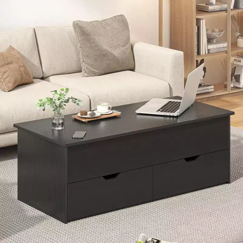 Lift Top Coffee Table with Hidden Compartment, 2 Drawers, and 3 Tiers Center Table for Living Room, Home Office, or Reception Room