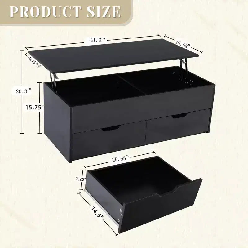 Lift Top Coffee Table with Hidden Compartment, 2 Drawers, and 3 Tiers Center Table for Living Room, Home Office, or Reception Room