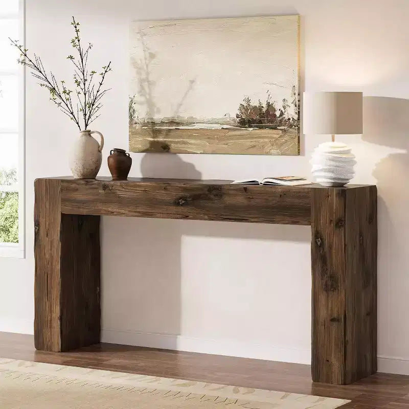 Lantine 63-Inch Solid Wood Console Table, Farmhouse Sofa Table Behind Couch for Entryway, Living Room, and Foyer, Easy Assembly