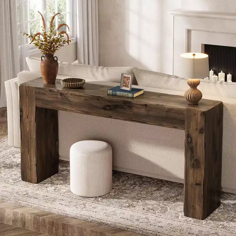 Lantine 63-Inch Solid Wood Console Table, Farmhouse Sofa Table Behind Couch for Entryway, Living Room, and Foyer, Easy Assembly