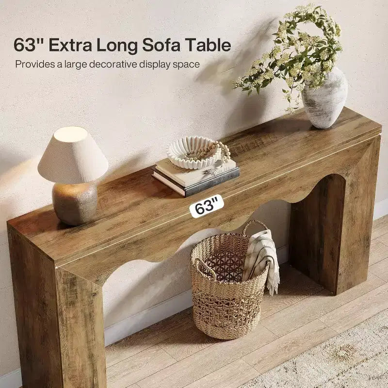 Lantine 63-Inch Solid Wood Console Table, Farmhouse Sofa Table Behind Couch for Entryway, Living Room, and Foyer, Easy Assembly