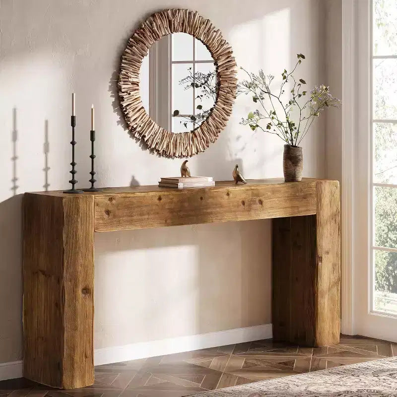Lantine 63-Inch Solid Wood Console Table, Farmhouse Sofa Table Behind Couch for Entryway, Living Room, and Foyer, Easy Assembly
