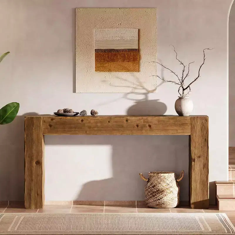 Lantine 63-Inch Solid Wood Console Table, Farmhouse Sofa Table Behind Couch for Entryway, Living Room, and Foyer, Easy Assembly