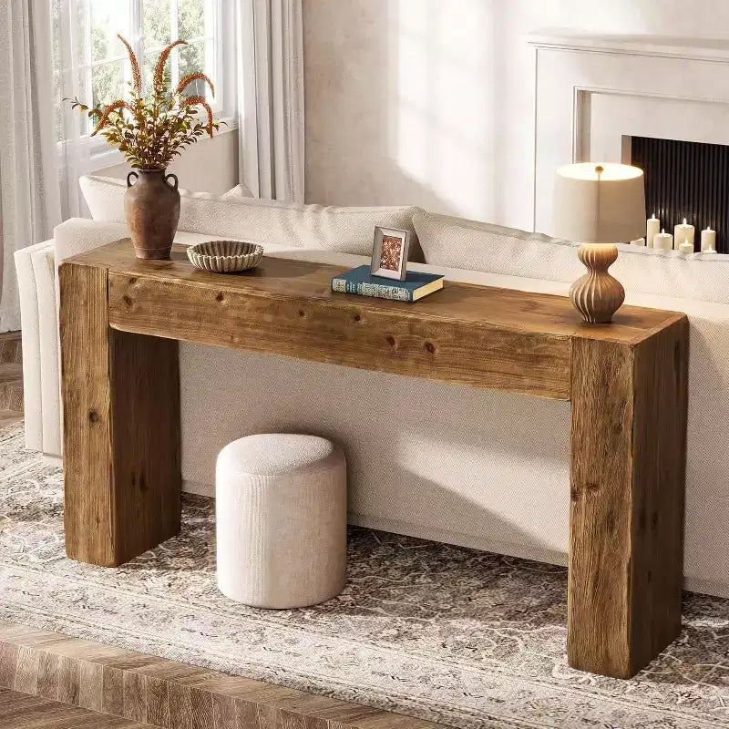 Lantine 63-Inch Solid Wood Console Table, Farmhouse Sofa Table Behind Couch for Entryway, Living Room, and Foyer, Easy Assembly