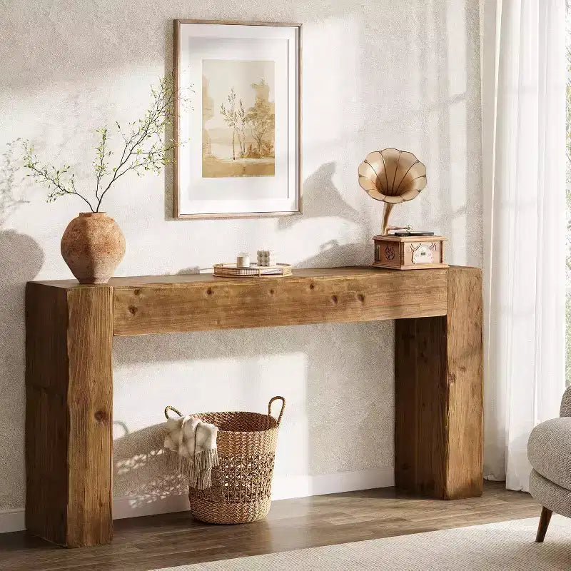 Lantine 63-Inch Solid Wood Console Table, Farmhouse Sofa Table Behind Couch for Entryway, Living Room, and Foyer, Easy Assembly