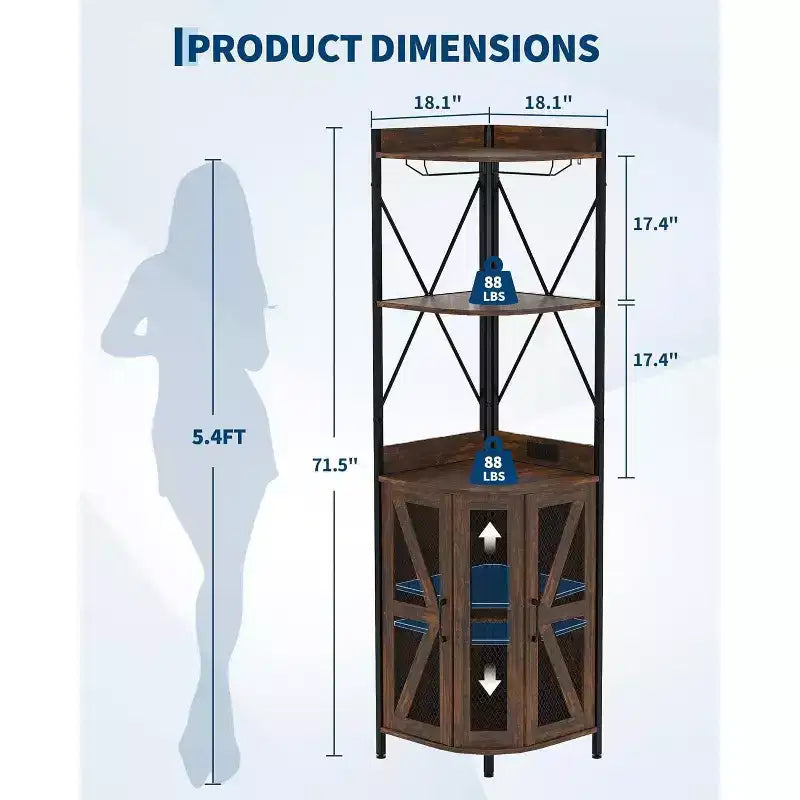 4-Tier Foldable Corner Wine Rack Cabinet, MDF & Metal Wine Storage Cabinet for, Compact Freestanding Wine Organizer