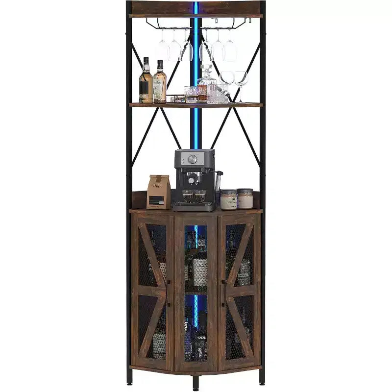4-Tier Foldable Corner Wine Rack Cabinet, MDF & Metal Wine Storage Cabinet for, Compact Freestanding Wine Organizer