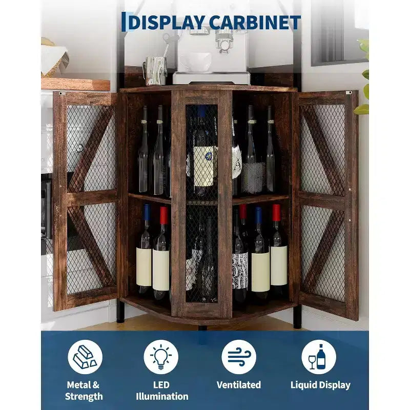 4-Tier Foldable Corner Wine Rack Cabinet, MDF & Metal Wine Storage Cabinet for, Compact Freestanding Wine Organizer