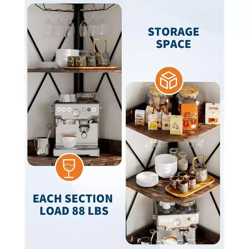4-Tier Foldable Corner Wine Rack Cabinet, MDF & Metal Wine Storage Cabinet for, Compact Freestanding Wine Organizer