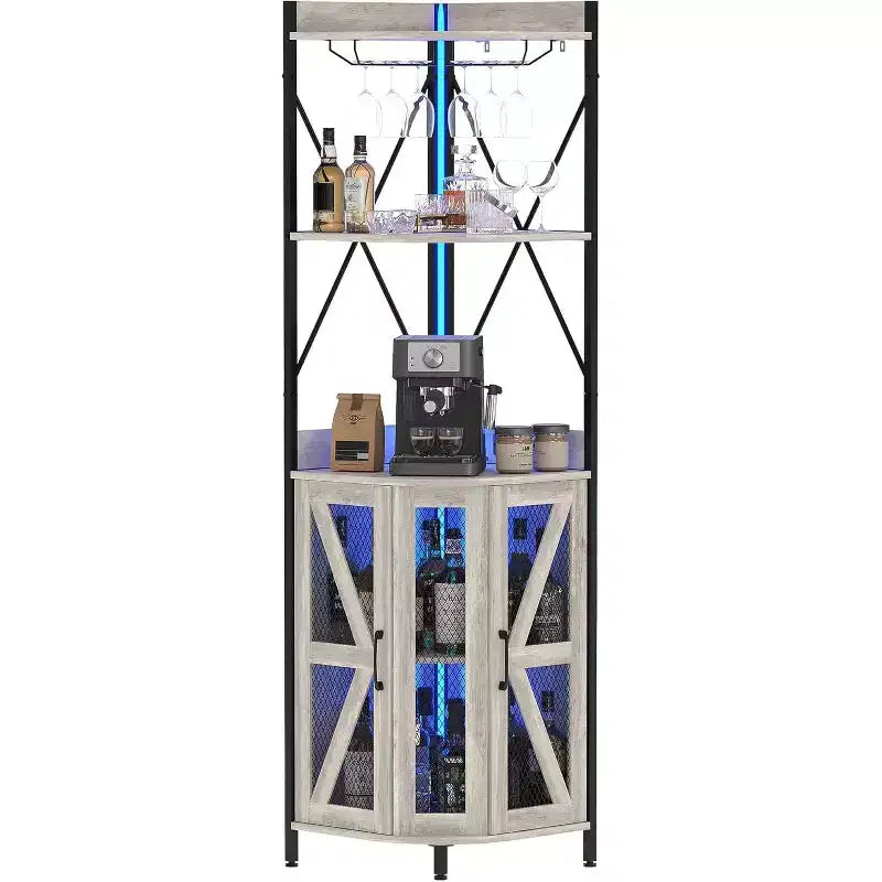 4-Tier Foldable Corner Wine Rack Cabinet, MDF & Metal Wine Storage Cabinet for, Compact Freestanding Wine Organizer