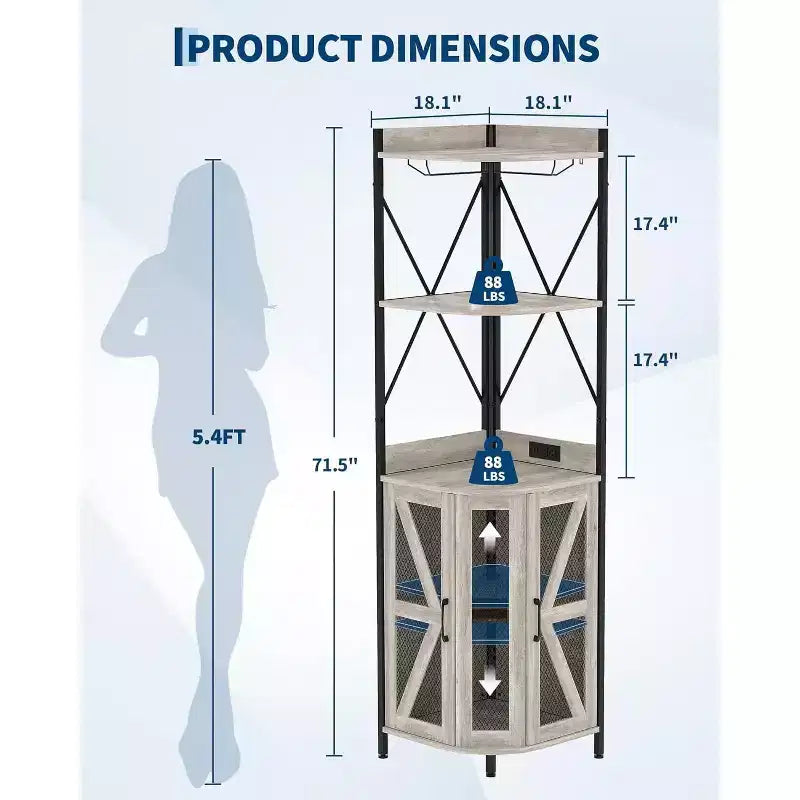 4-Tier Foldable Corner Wine Rack Cabinet, MDF & Metal Wine Storage Cabinet for, Compact Freestanding Wine Organizer