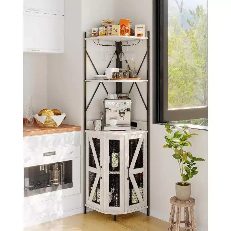 4-Tier Foldable Corner Wine Rack Cabinet, MDF & Metal Wine Storage Cabinet for, Compact Freestanding Wine Organizer