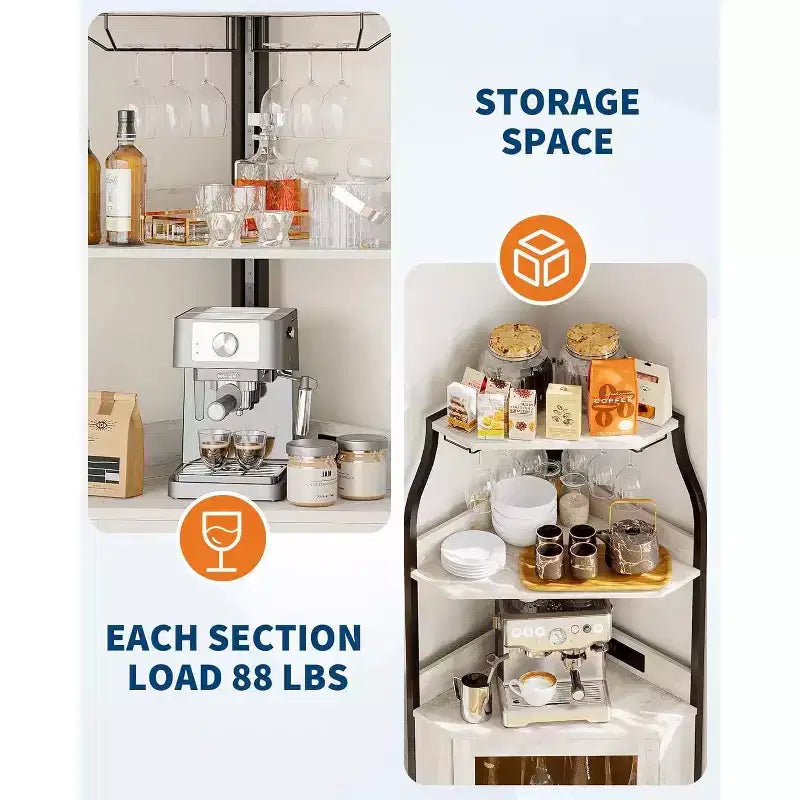 4-Tier Foldable Corner Wine Rack Cabinet, MDF & Metal Wine Storage Cabinet for, Compact Freestanding Wine Organizer