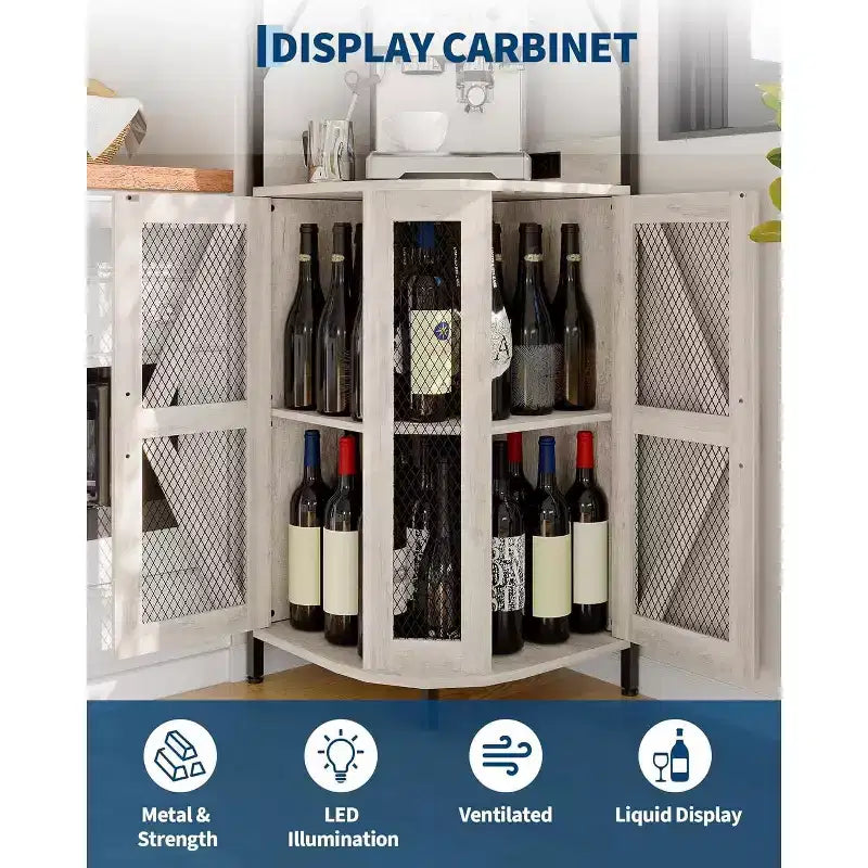 4-Tier Foldable Corner Wine Rack Cabinet, MDF & Metal Wine Storage Cabinet for, Compact Freestanding Wine Organizer