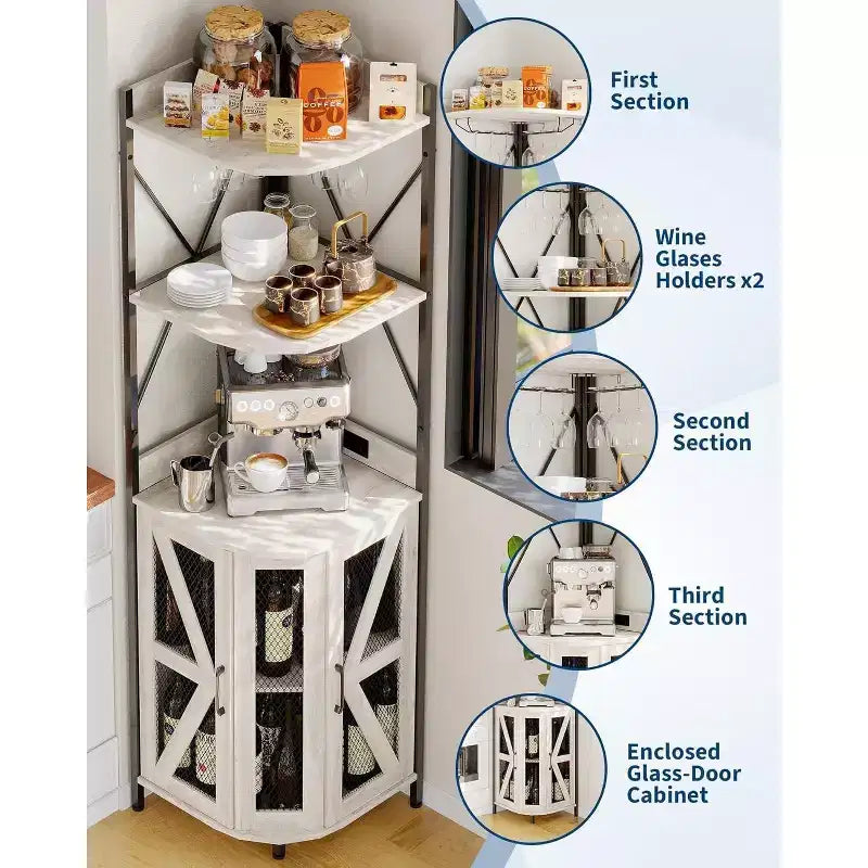4-Tier Foldable Corner Wine Rack Cabinet, MDF & Metal Wine Storage Cabinet for, Compact Freestanding Wine Organizer
