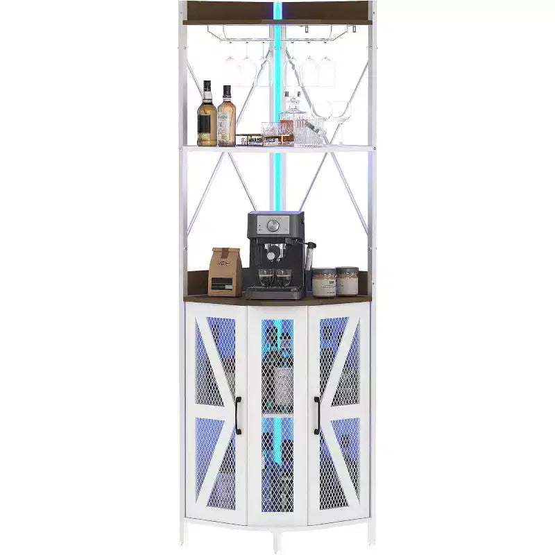 4-Tier Foldable Corner Wine Rack Cabinet, MDF & Metal Wine Storage Cabinet for, Compact Freestanding Wine Organizer