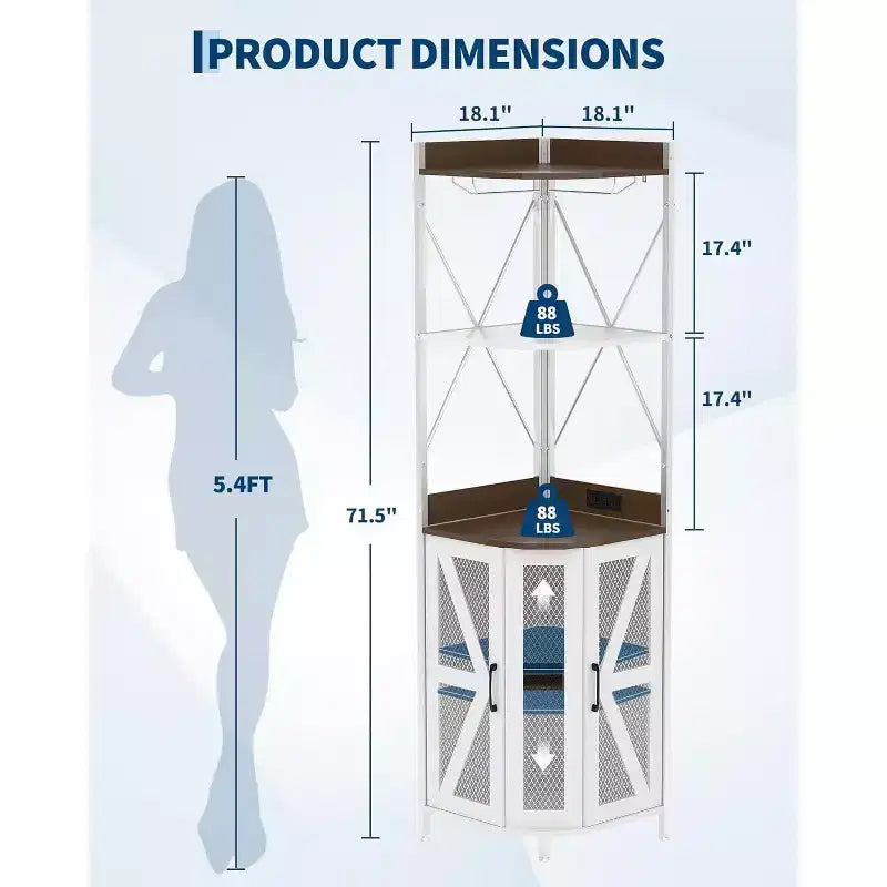 4-Tier Foldable Corner Wine Rack Cabinet, MDF & Metal Wine Storage Cabinet for, Compact Freestanding Wine Organizer