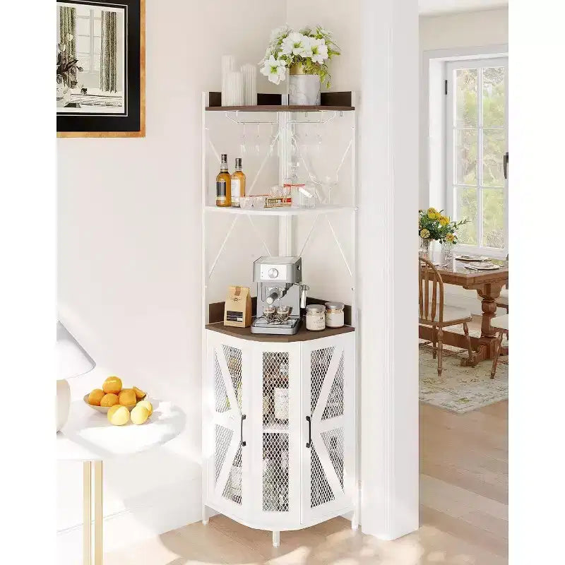 4-Tier Foldable Corner Wine Rack Cabinet, MDF & Metal Wine Storage Cabinet for, Compact Freestanding Wine Organizer